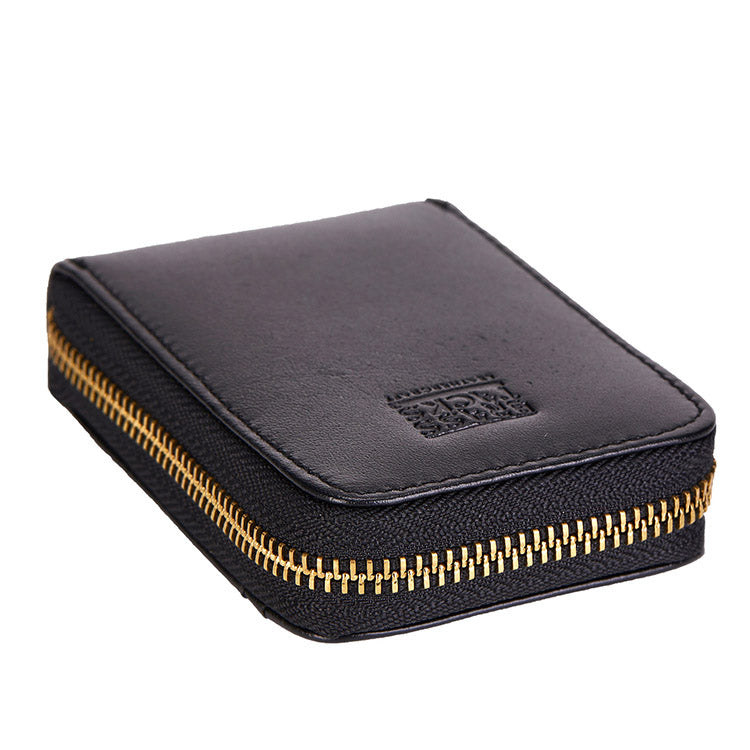 Closed black Mercer zip card wallet in angled front view