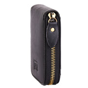 Black Mercer card wallet showing the zip-around side profile