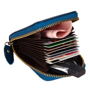 Open blue Mercer RFID card wallet with accordion card slots