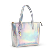 Holographic | Madison holographic zip tote bag, three-quarter view