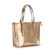 Gold | Madison 16L metallic gold zip tote bag, angled side view