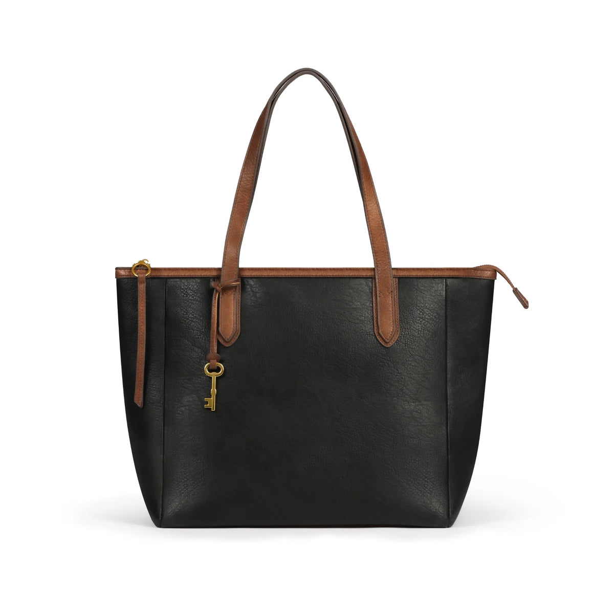 Black&Brown | Madison women's black tote with brown handles, front view