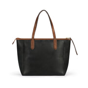 Black&Brown | Madison 16L black tote with brown handles, rear view