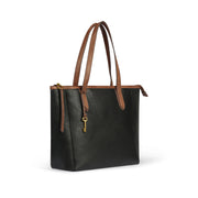 Black&Brown | Madison black and brown zip tote, three-quarter side view