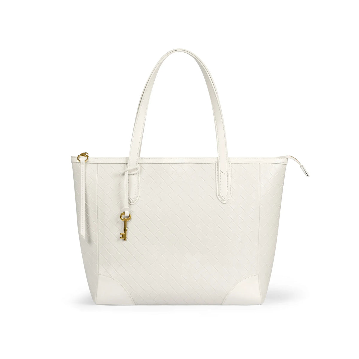 White | Madison 16L white women's zip tote, three-quarter view