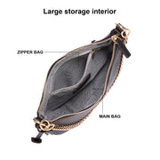 Black | Audrey black mini hobo bag open with fabric lining and interior zipper pocket
