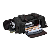 Black | Black duffel with packed shoe compartment and spacious main storage