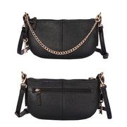 Black | Audrey black convertible hobo bag front and rear views with back zipper pocket