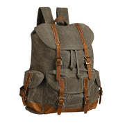 Olive Green | Olive green leather-trimmed rucksack angled view