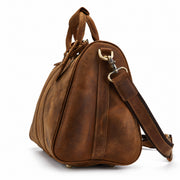 Light Brown | Beaumont leather overnight travel bag side profile with detachable shoulder strap