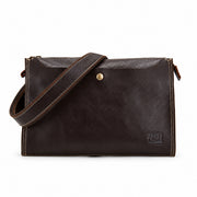Harrison dark brown leather convertible portfolio bag front view with shoulder strap