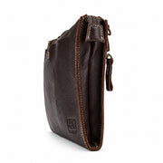Harrison slim leather portfolio bag side view with zip-top closure