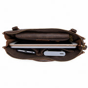 Harrison leather portfolio bag organized interior with tablet, phone and accessories