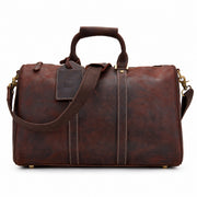 Dark Brown | Beaumont dark brown leather weekender front view with top handles and shoulder strap