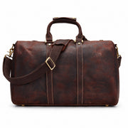 Dark Brown | Beaumont dark brown Crazy Horse leather overnight duffel front angled view