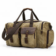 Light Brown | Light brown weekender bag with leather trim and shoulder strap