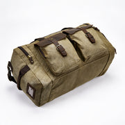 Light Brown | Light brown waxed canvas duffel top and side view