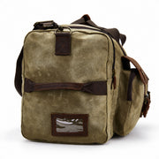 Light Brown | Light brown waxed canvas weekender bag opposite end view