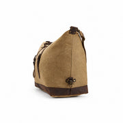 Brown | Voyager brown oversized travel duffel shown beside a tablet for scale