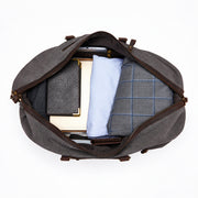Gray | Voyager gray waxed canvas duffel open top interior view