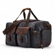 Gray | Gray weekender bag with leather trim and adjustable shoulder strap