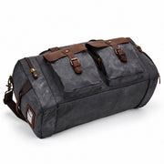 Gray | Gray waxed canvas duffel top and side view