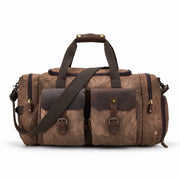 Dark Brown | Atlas dark brown waxed canvas weekender duffel front view