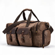 Dark Brown | Atlas dark brown weekender bag with leather trim and shoulder strap
