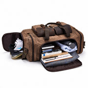 Dark Brown | Dark brown travel duffel with shoe compartment and organized main storage
