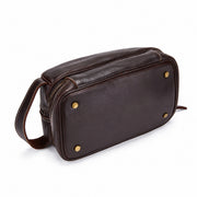 Sullivan leather travel toiletry bag bottom view with protective metal feet