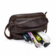 Sullivan double compartment leather dopp kit with toiletries and travel accessories