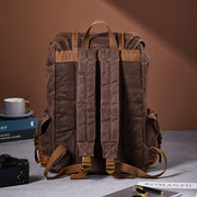 Brown | Brown waxed canvas rucksack adjustable rear straps