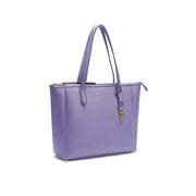 Purple | Madison purple zip tote bag, three-quarter side view
