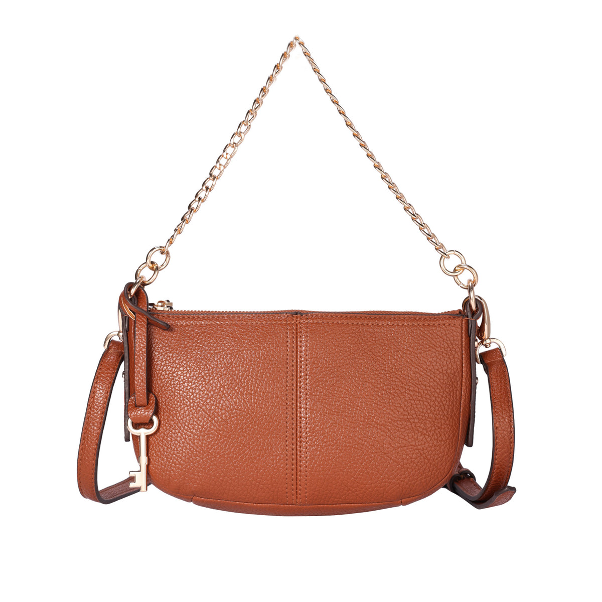 Brown | Audrey brown mini shoulder bag with chain strap and adjustable crossbody strap