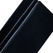 Blue | Close-up of Hudson blue leather wallet edges and reinforced stitching