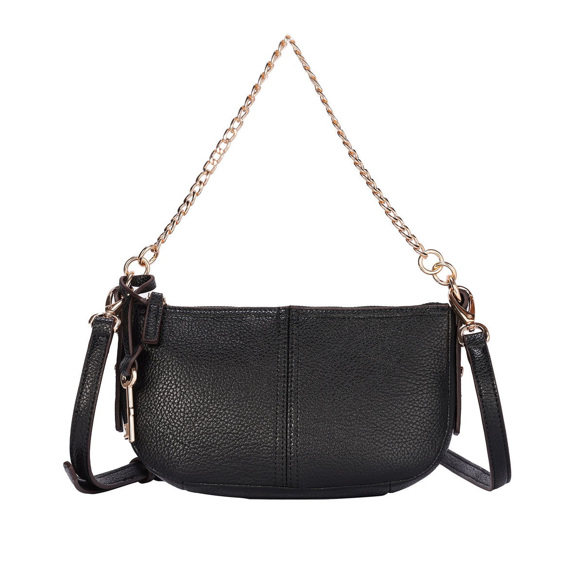 Black | Audrey black mini shoulder bag with chain strap and adjustable crossbody strap