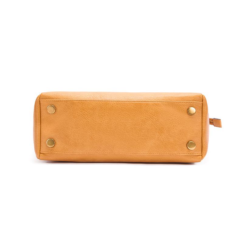 Tan | Madison 16L tan tote bag reinforced bottom with metal feet