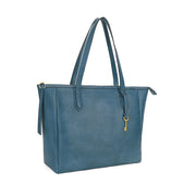 Dark Blue | Madison dark blue zip tote bag, three-quarter side view