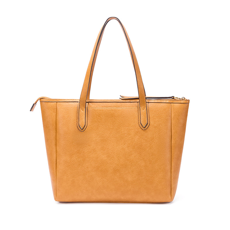 Tan | Madison women's tan PU leather tote bag, straight front view