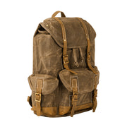 Coffee | Coffee leather-trimmed rucksack angled front view