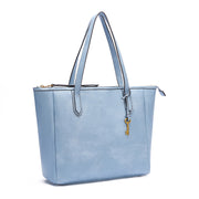 Aqua | Madison aqua zip tote bag, three-quarter side view