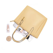 Yellow | Madison yellow zip tote shown open with everyday essentials