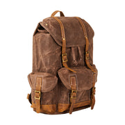 Ranger brown leather-trimmed backpack three-quarter view