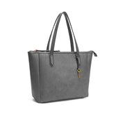 Gray | Madison gray zip tote bag, three-quarter side view