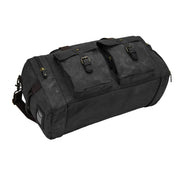 Black | Black waxed canvas duffel top and side view
