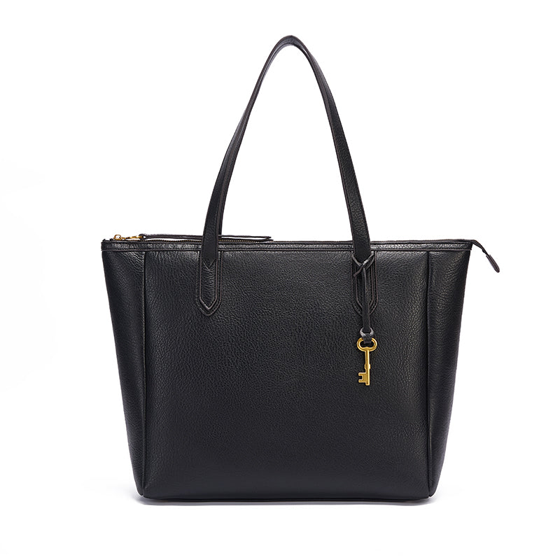 Black | Madison women's black PU leather tote bag, front view