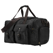 Black | Black weekender bag with leather trim and adjustable shoulder strap