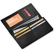 Black | Hudson black long bifold wallet open with cards cash and ID window
