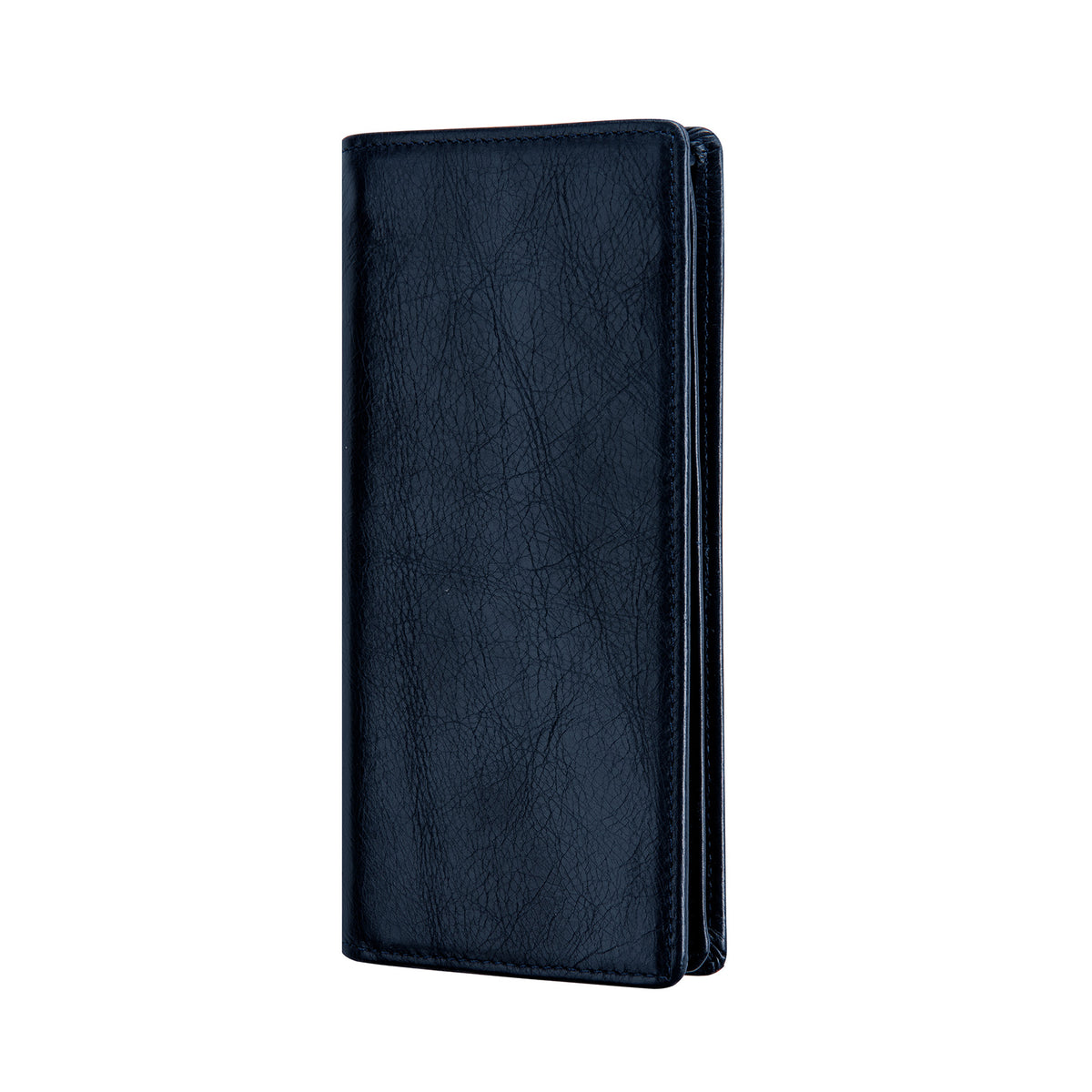 Blue | Hudson men's blue leather long bifold wallet angled front view