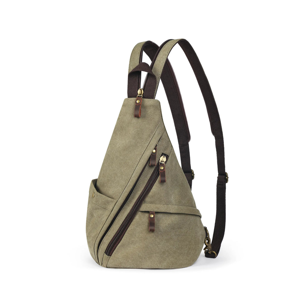 Brown | Atlas brown 3-in-1 canvas sling backpack front view